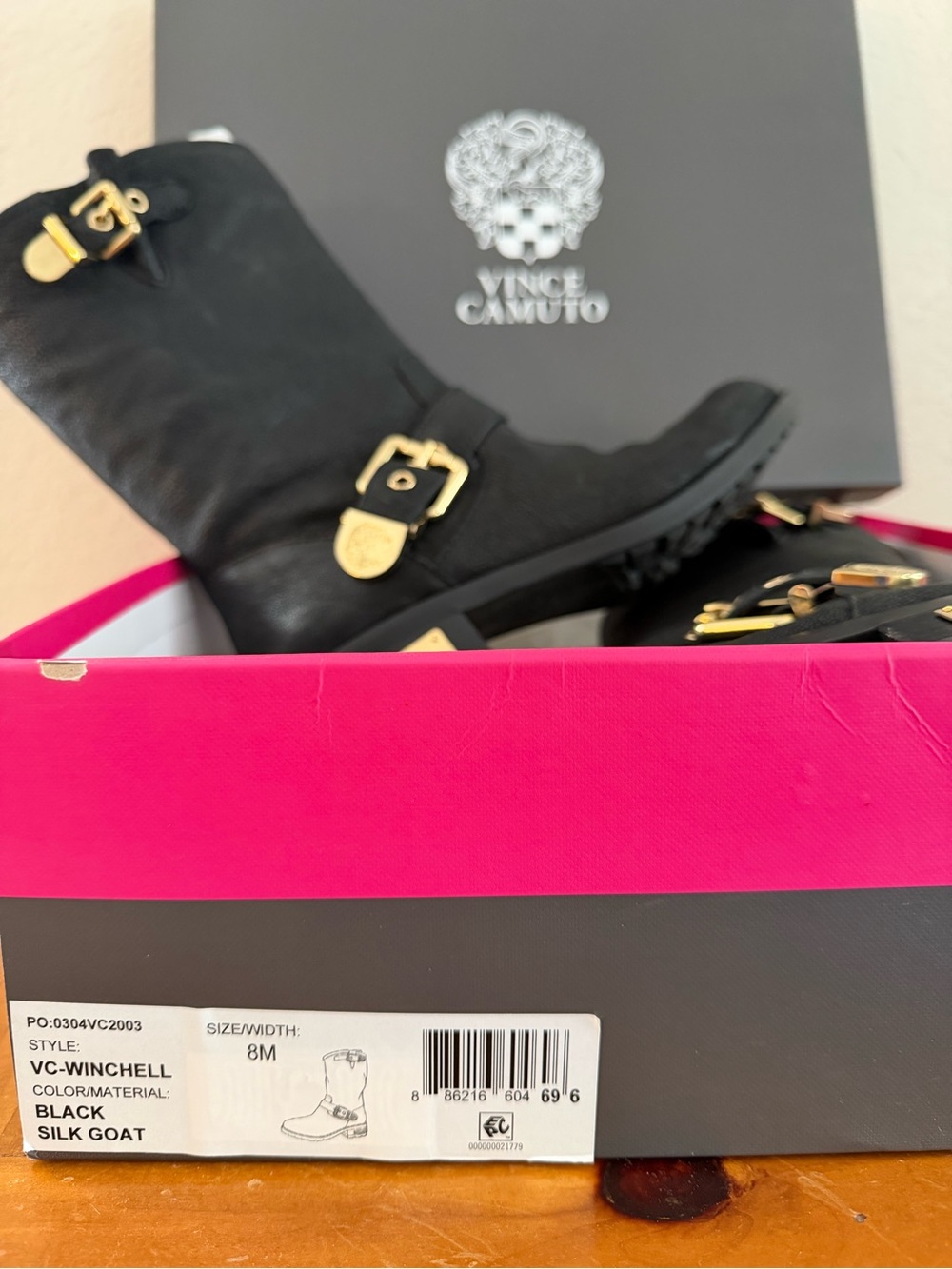 Vince Camuto Black Mid-Calf Buckle Leather Boots